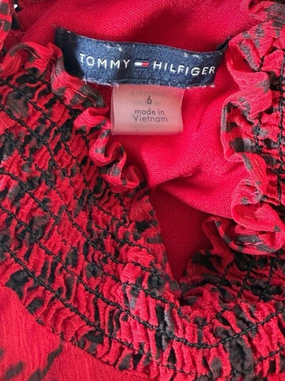 Tommy Hilfiger Red and Black Smocked Neck Blouse - Picture 2 of 5